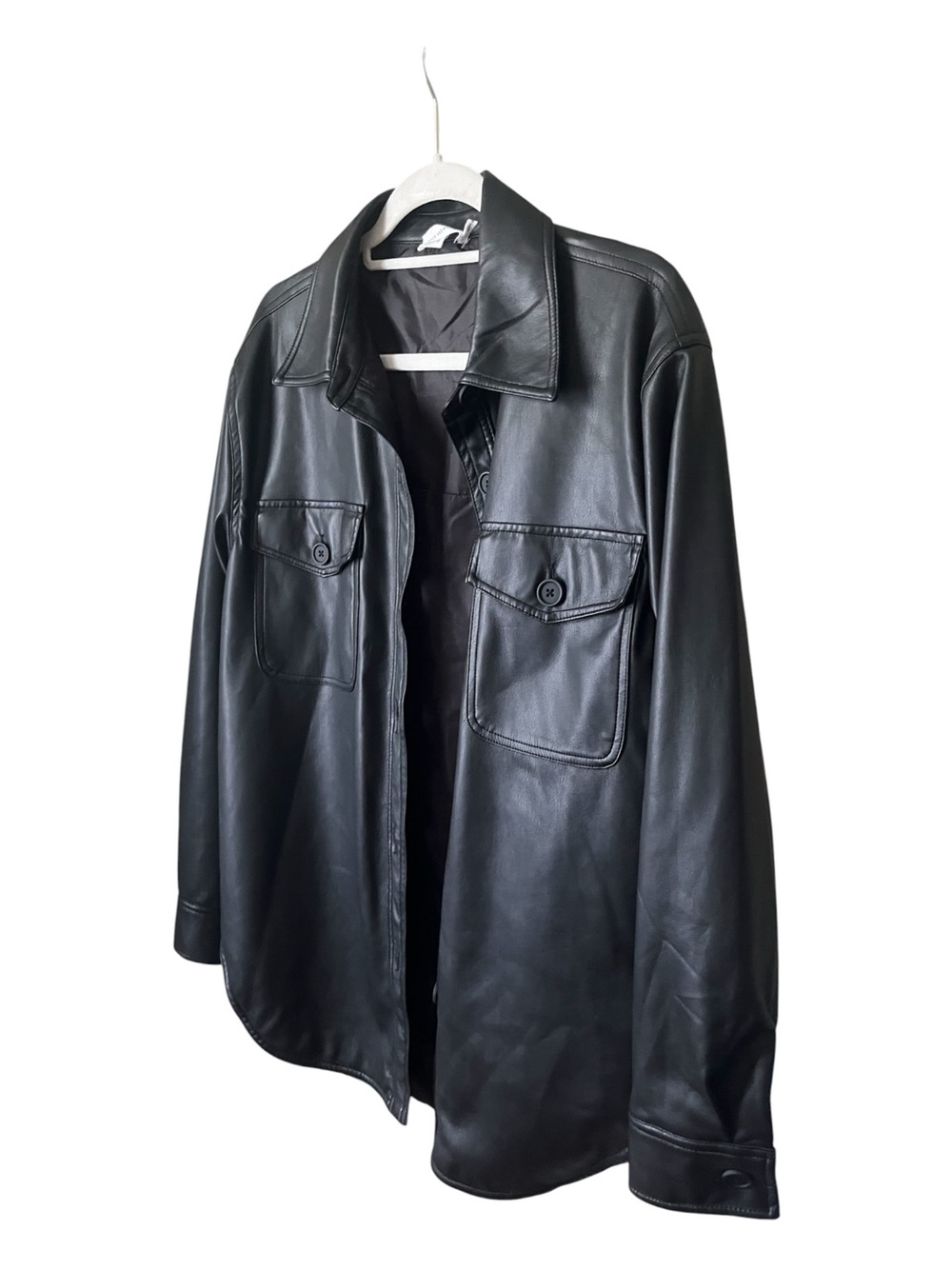 GOOD AMERICAN Black Faux Leather Shacket Oversized Jacket Tag 0/00 Fits S/M - Picture 2 of 6